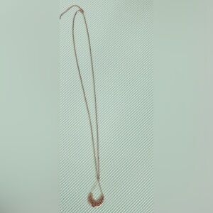 Teardrop Druzy-Style Pendant Necklace – Silver Tone, Long Chain | Preowned